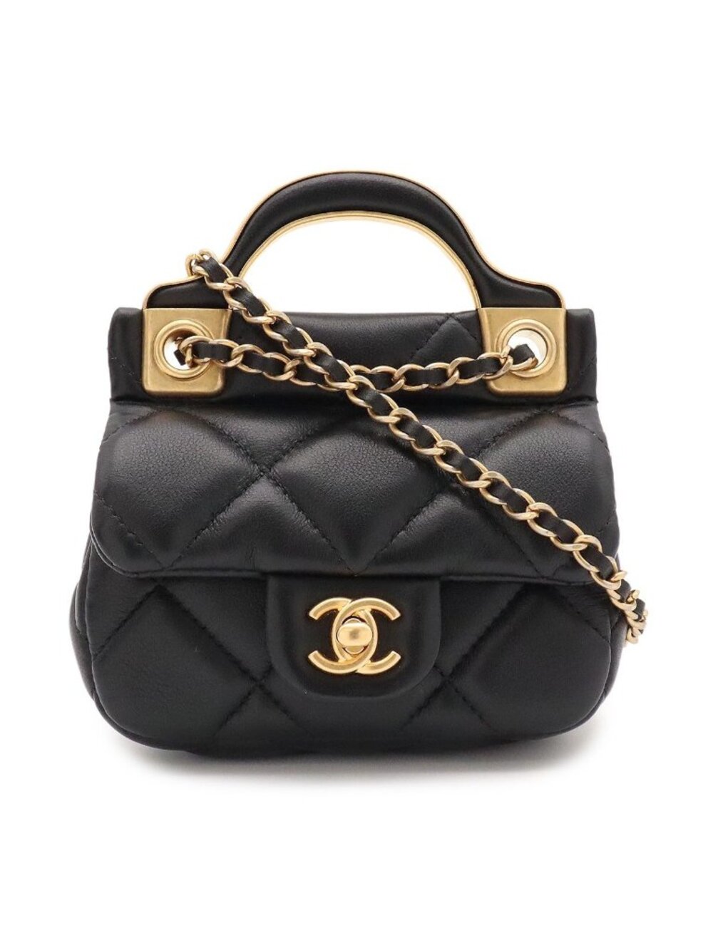 Chanel Quilted Chain Shoulder Bag Pouch Pochette Leather Black Gold